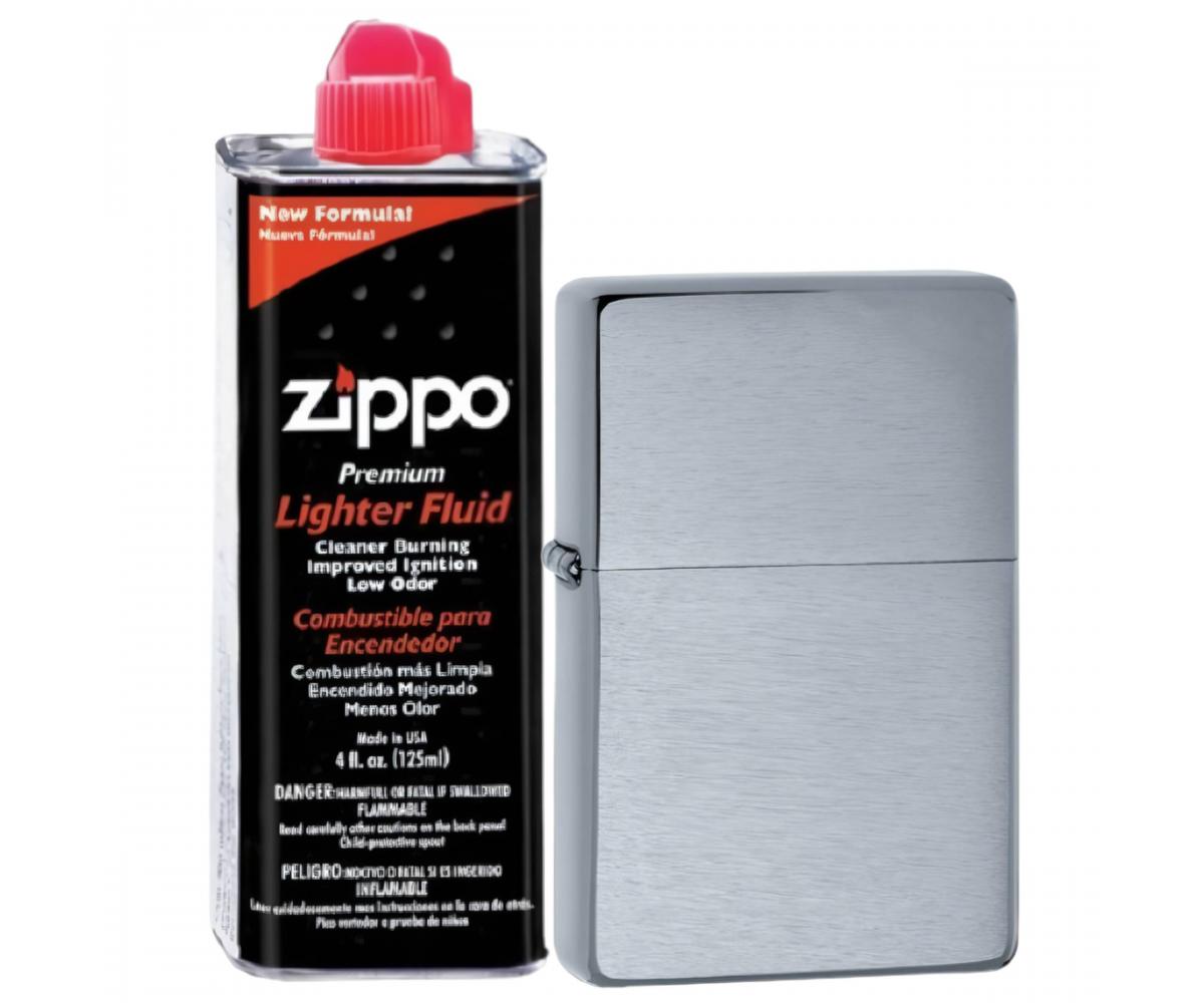 

Бензиновая зажигалка ZIPPO 230-25 Vintage Brushed Chrome + бензин Zippo 125 мл 230-25-3141, Серебристый