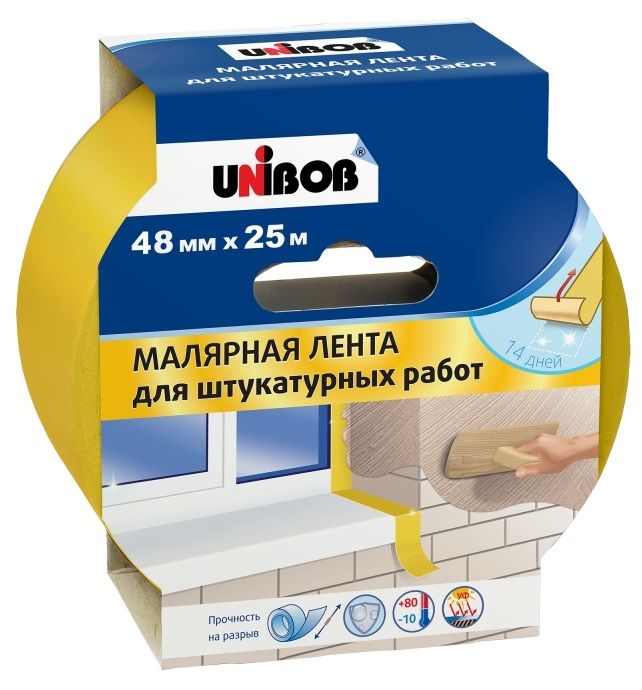 Лента малярная UNIBOB 48 мм х 25 м для штукатурных работ