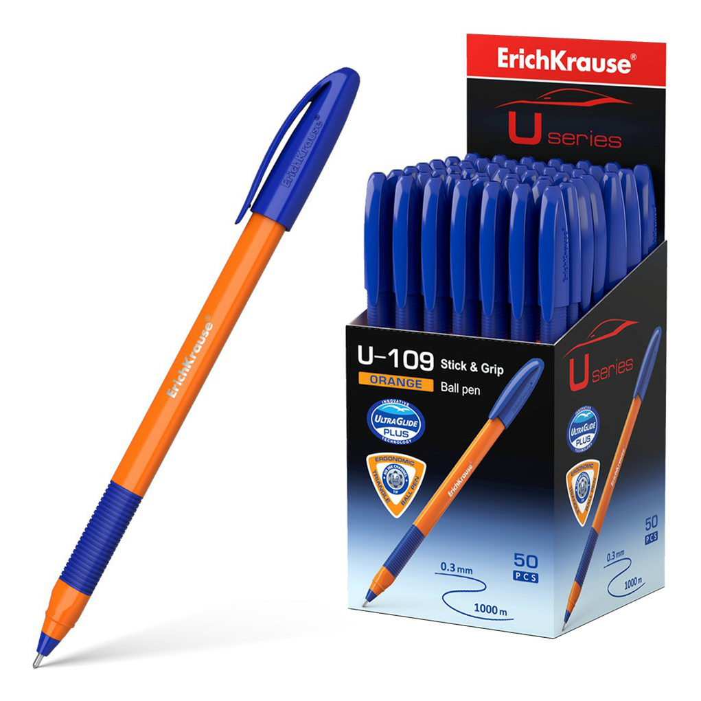 

Ручка шариковая одноразовая ErichKrause Orange Stick & Grip Ultra Glide Technology цвет че