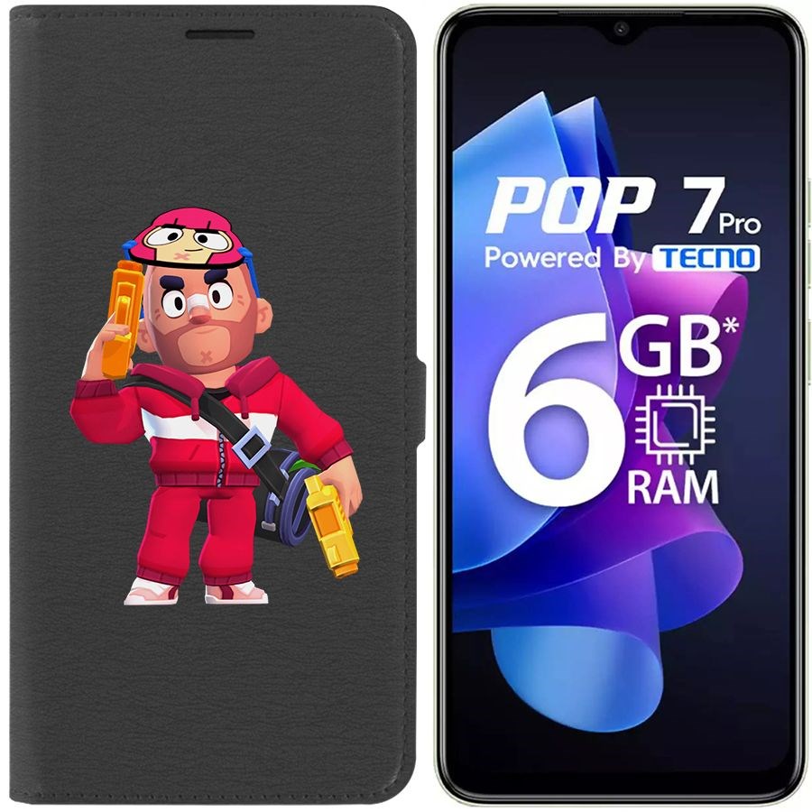 

Чехол-книжка Eco Book для Tecno Pop 7 Pro Brawl Stars-Красавчик Кольт