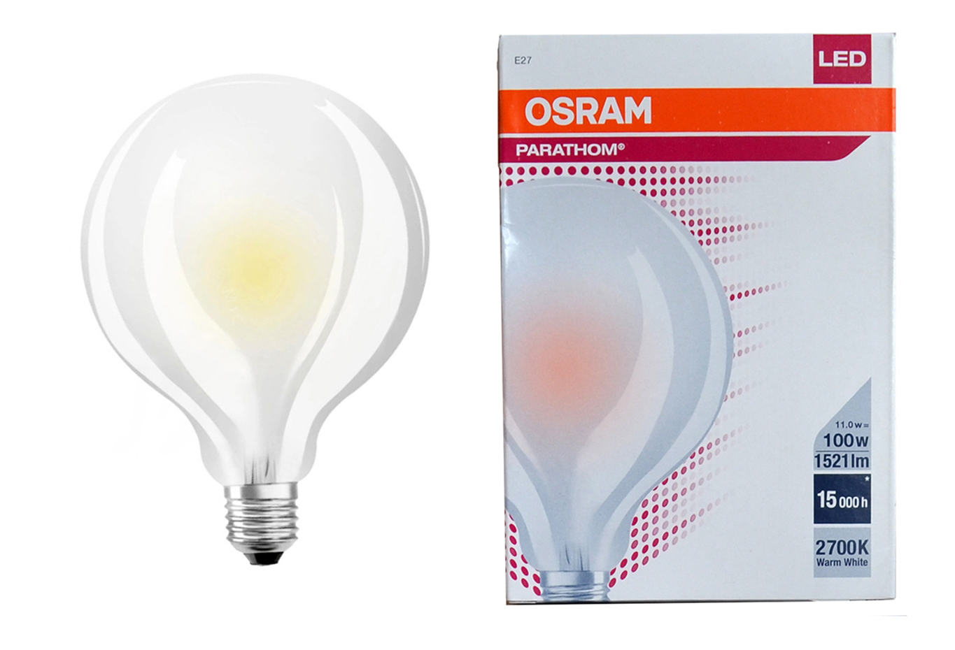 

Лампочка светодиодная OSRAM Шар G95 E27 11Вт 220В 1521Лм 2700К Тепл белый Филаментная 1шт, Шар G95 E27 11Вт 220В 1521Лм 2700К Филамент