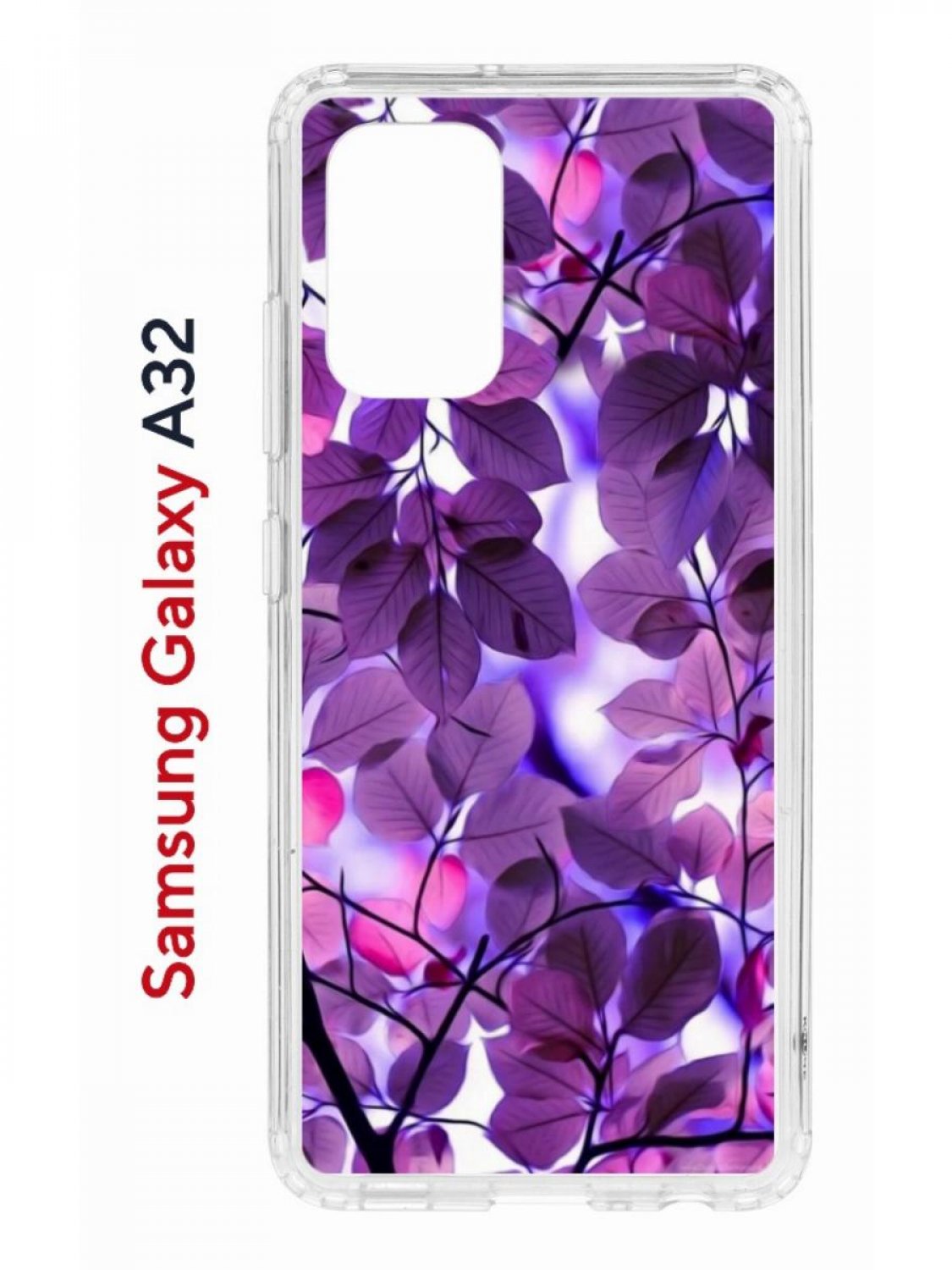 Чехол на Samsung A32 Kruche Print Purple leaves, противоударный бампер,с защитой камеры