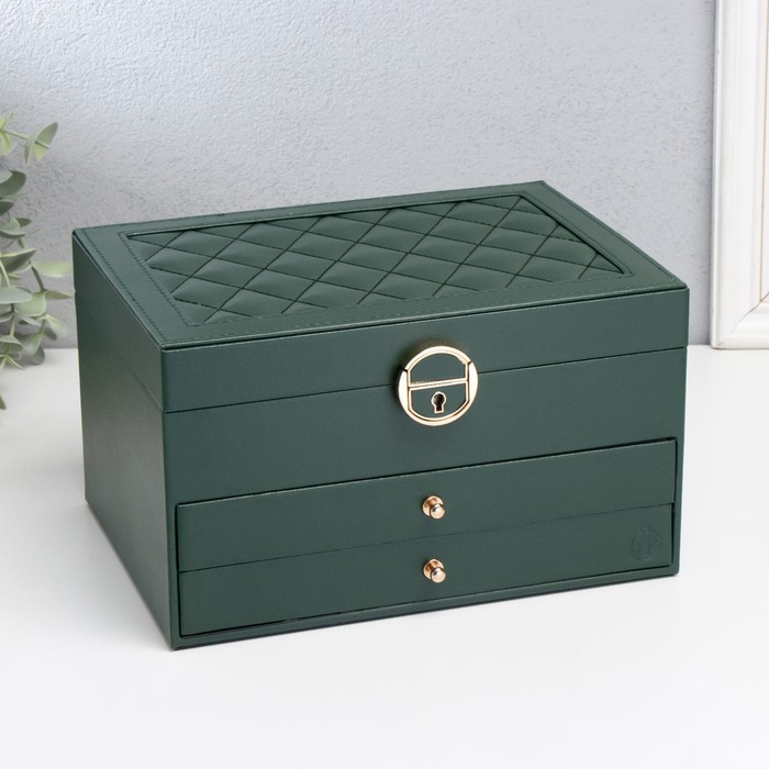 

Шкатулка кожзам для украшений "Стёганая с рамкой" зелёная 23х17х13,5 см, Зеленый