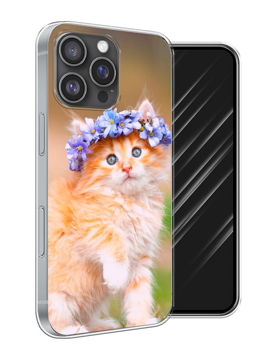 

Чехол Awog на Apple iPhone 16 Pro Max "Рыжий кот в венке", Коричневый;синий, 16350-1