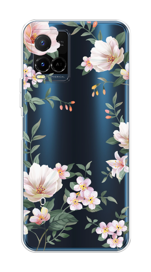 

Чехол на Vivo Y21e "Beautiful white flowers", Бежевый;зеленый, 266350-1
