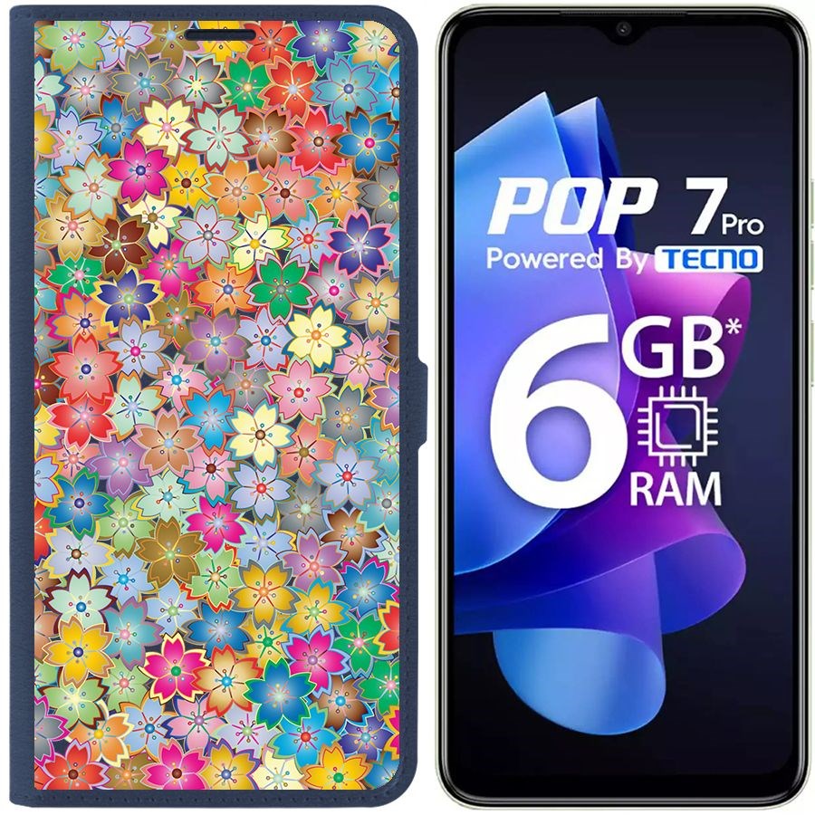 

Чехол-книжка Eco Book для Tecno Pop 7 Pro Цветочный паттерн 4, Синий