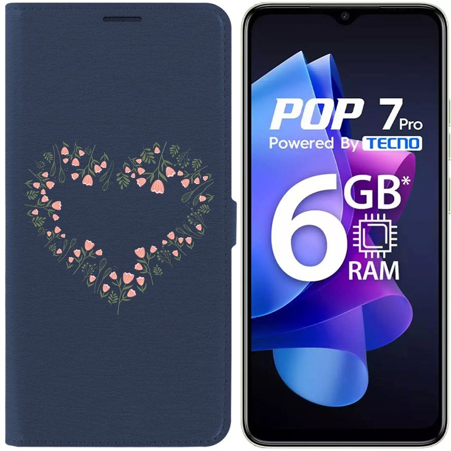 

Чехол-книжка Eco Book для Tecno Pop 7 Pro Цветочное сердце, Синий