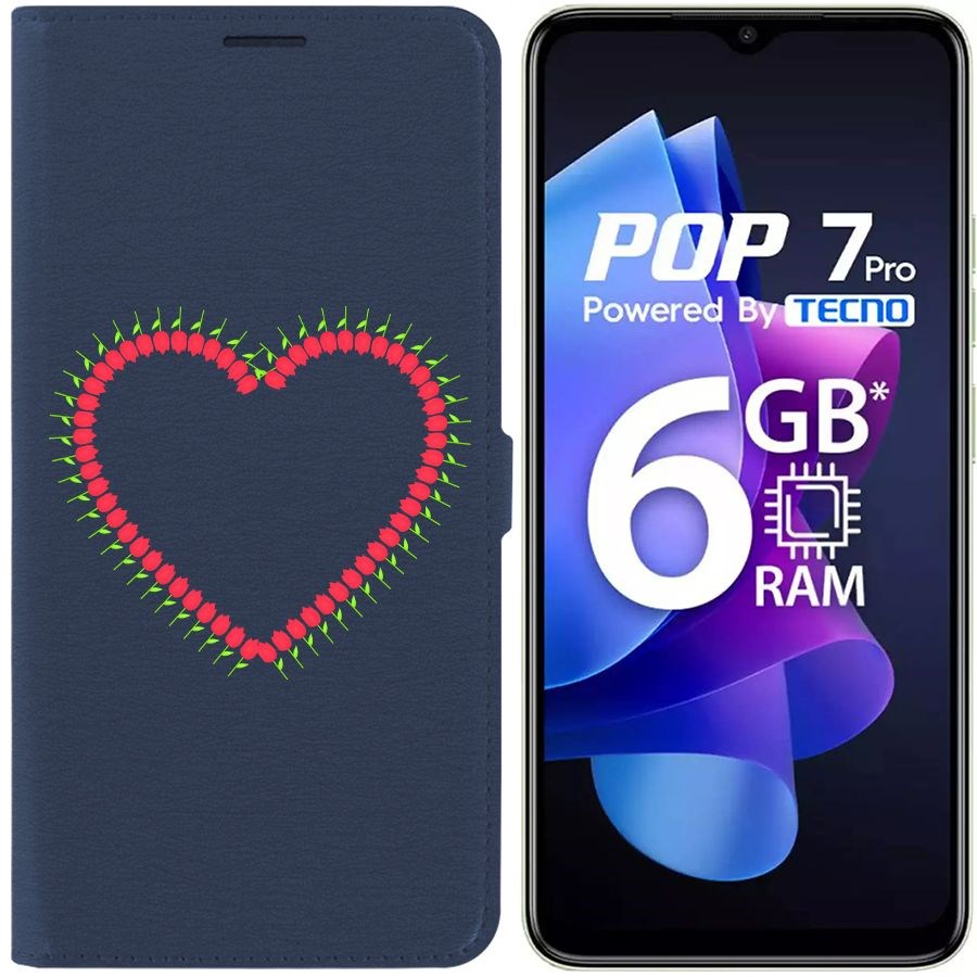 

Чехол-книжка Eco Book для Tecno Pop 7 Pro Сердце из тюльпанов, Синий