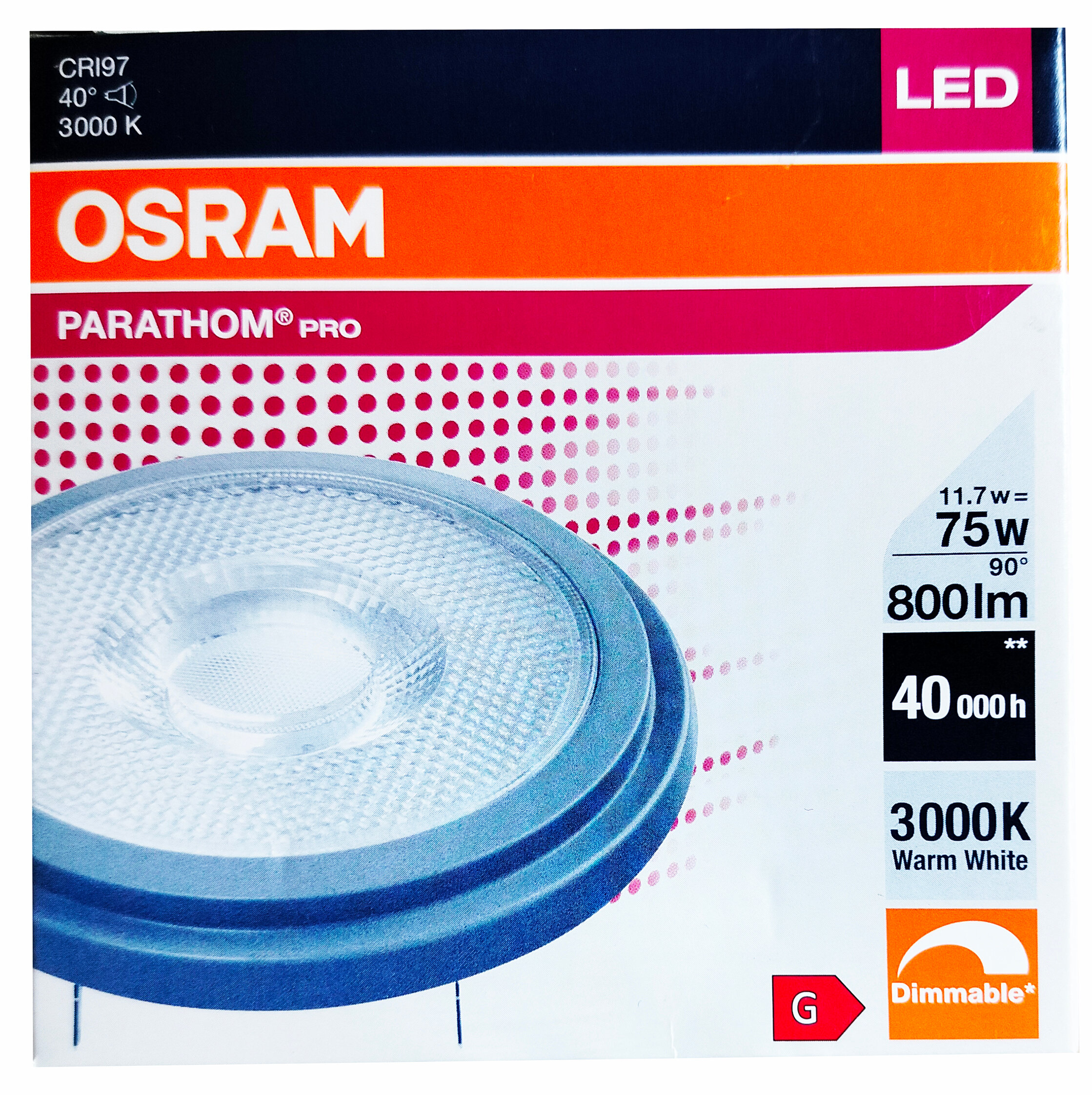 

Лампочка светодиодная OSRAM Софит AR111 G53 11,7Вт 12В 800Лм 3000К Теплый белый, упак. 1шт, Софит AR111 G53 11,7Вт 12В 800Лм 3000К