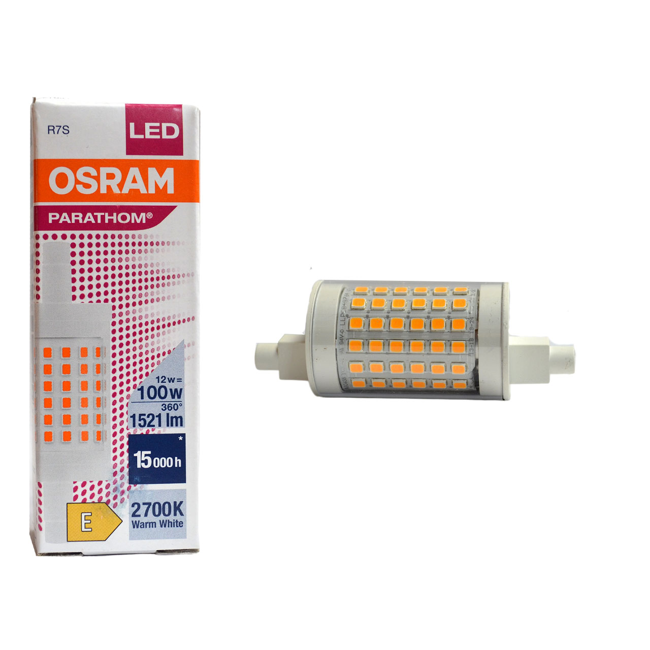 

Лампочка светодиодная OSRAM двухцокол R7s 78mm R7s 12Вт 220В 1521Лм 2700К Теплый белый 1шт, Трубка линейная двухцокольная R7s 78mm R7s 12Вт 220В 1521Лм 2700К
