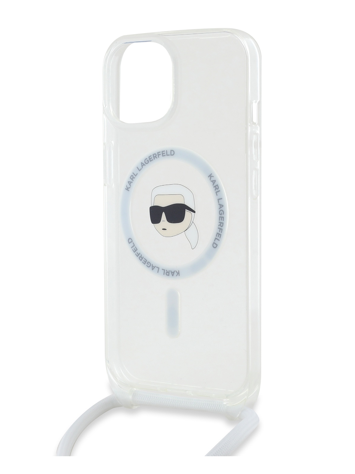 

Чехол Karl Lagerfeld для iPhone 15 с нейлоновым шнурком и MagSafe, прозрачный