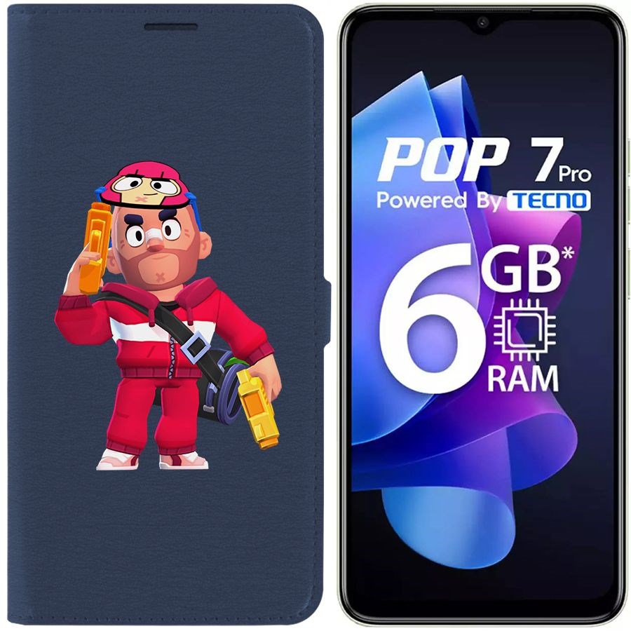 

Чехол-книжка Eco Book для Tecno Pop 7 Pro Brawl Stars-Красавчик Кольт