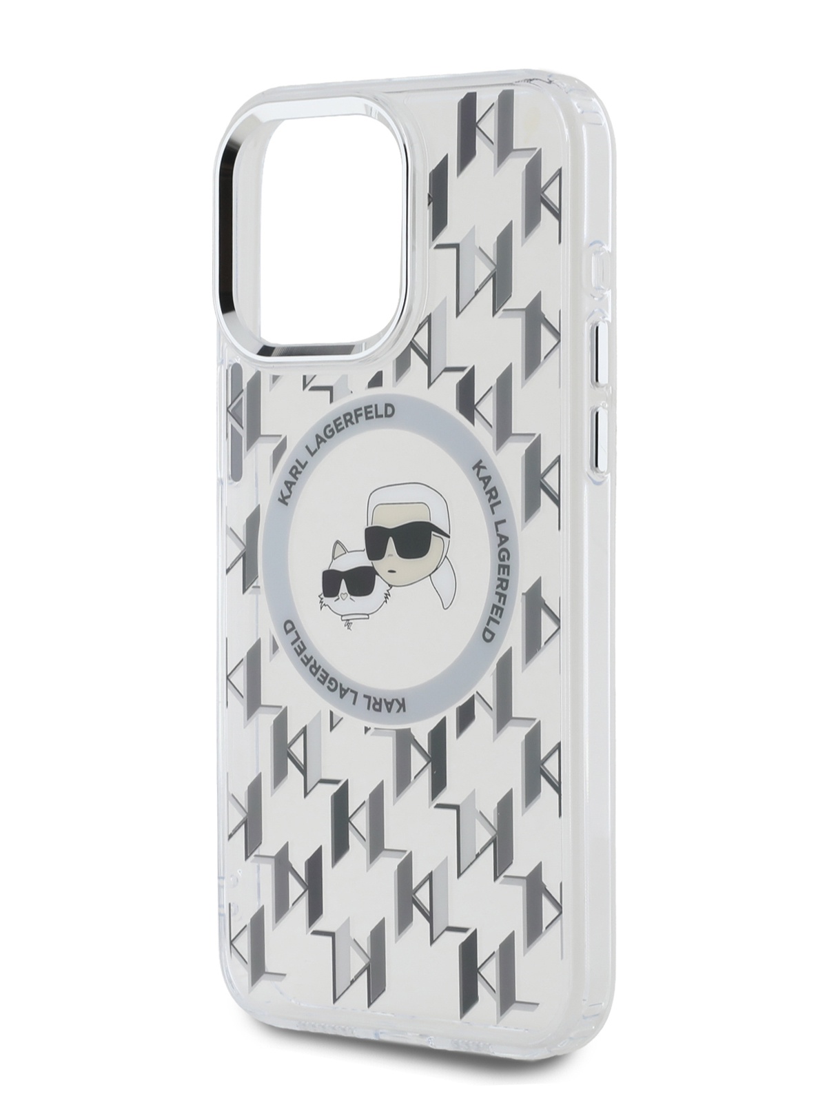 

Чехол Karl Lagerfeld для iPhone 15 с MagSafe и металлической рамкой, прозрачный