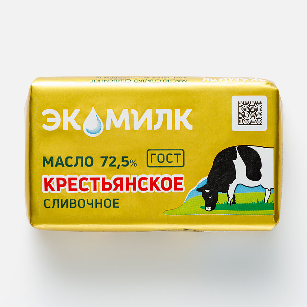 Масло Экомилк Крестьянское сладко-сливочное, 72,5%, 160 г