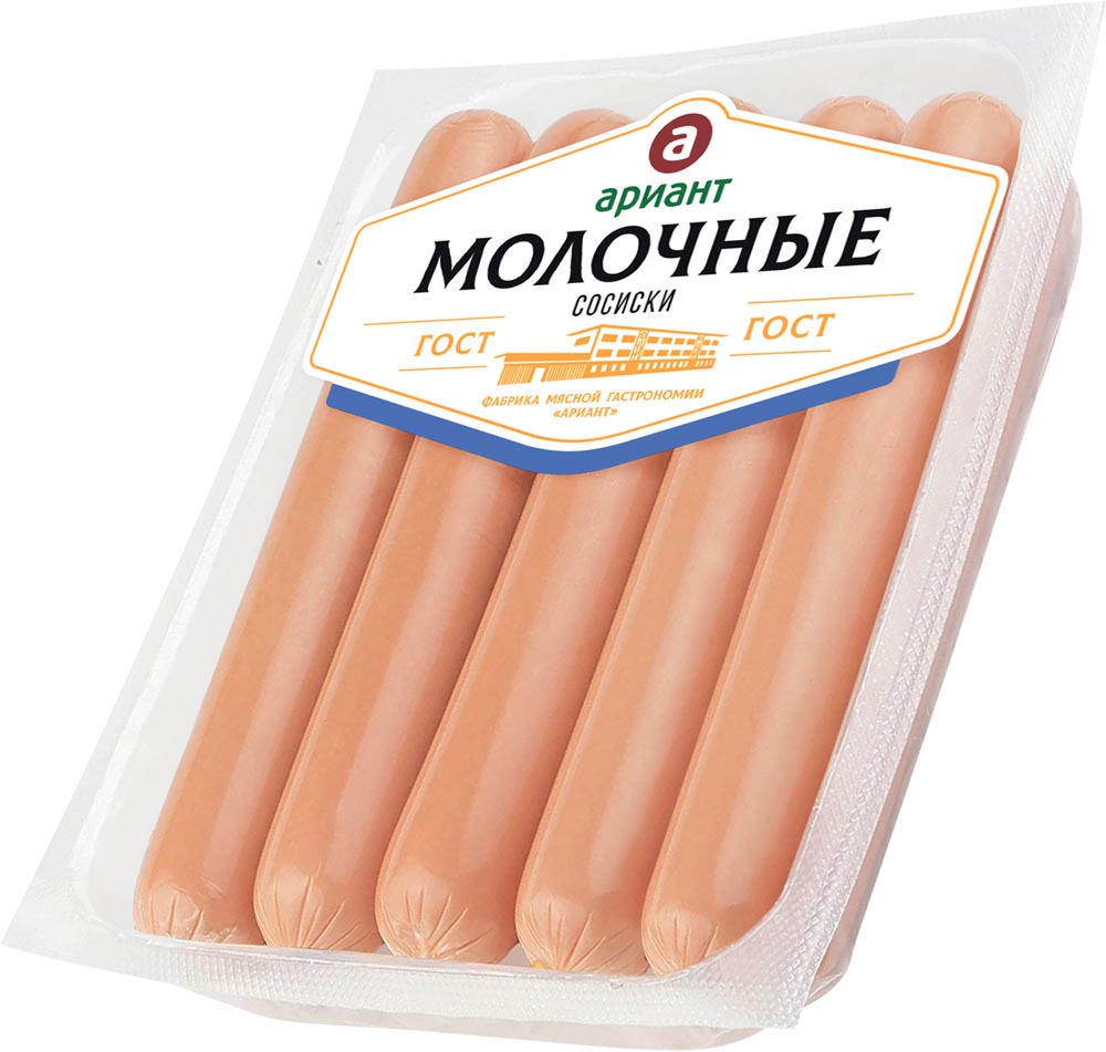 

Сосиски молочные гост вар.з/атм 330г ариант, молочные