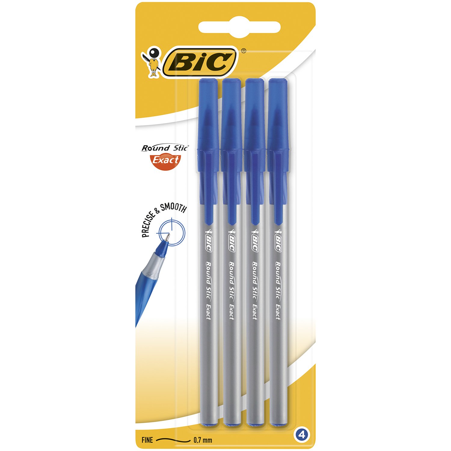 Набор ручек шариковых BIC Round Stic Exact, синяя, 0,7 мм, 4 шт.