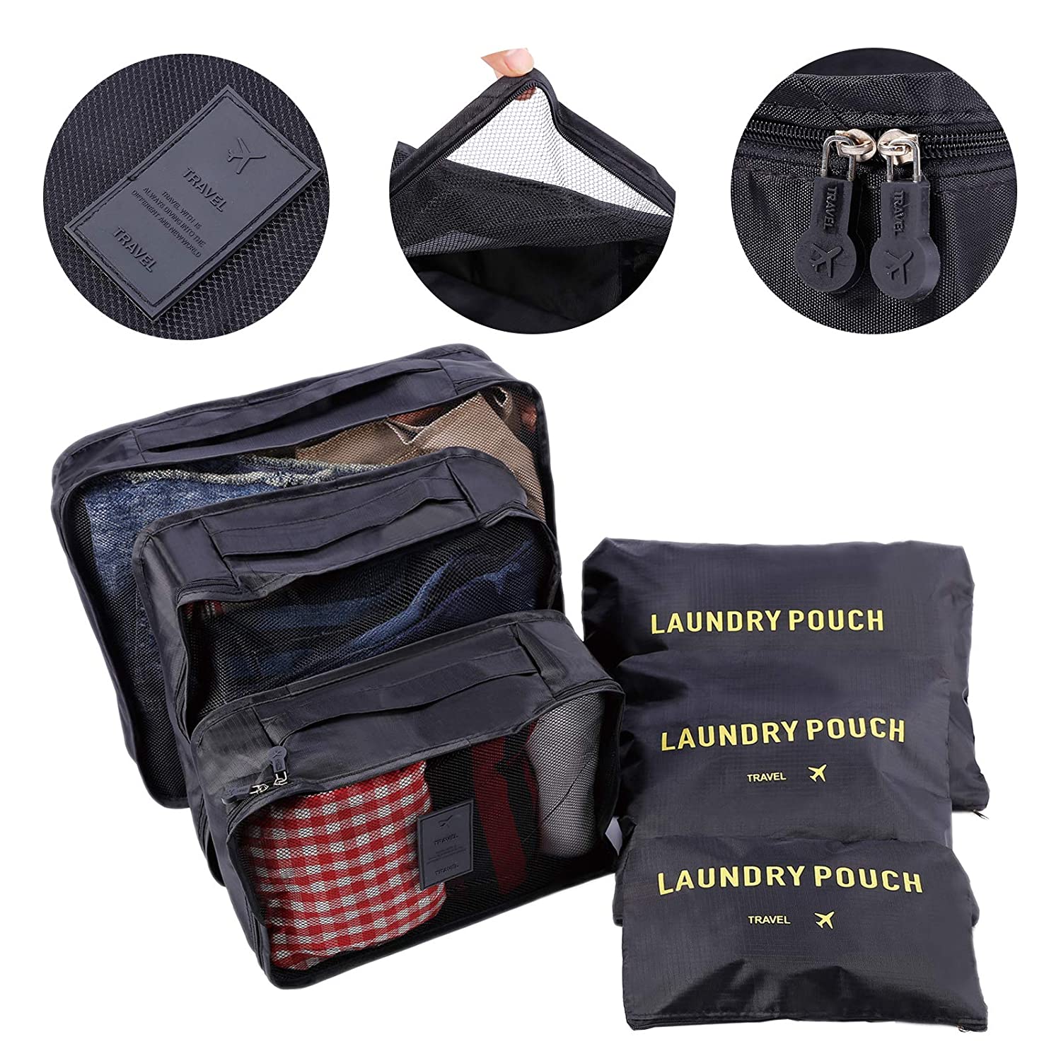 фото Набор для путешествий и хранения laundry pouch из 6 сумок органайзеров j0015 черный baziator