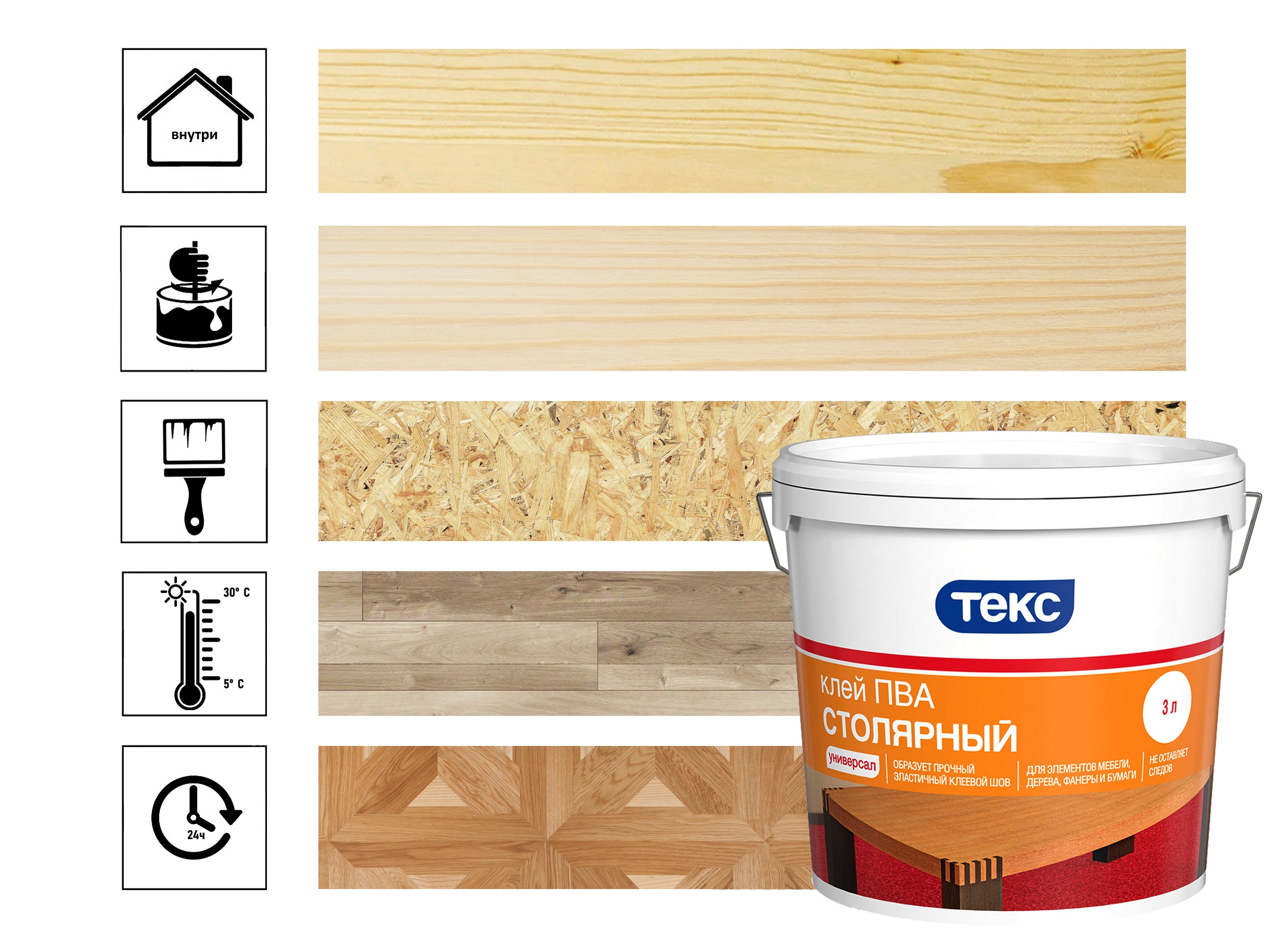 

Клей ПВА Текс Профессиональный столярный 3 кг