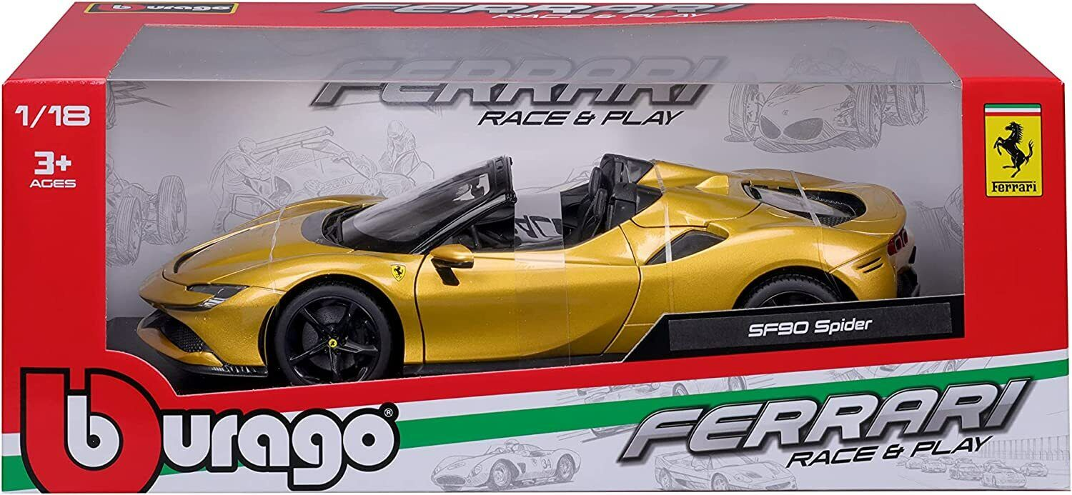 Машинка металлическая 1:18 Bburago Ferrari SF90 Spider 18-16016 bburago 1 43 ferrari sf23 sf21 sf1000 sf90 sf71h 5 7 16 f1 racing formula car static simulation diecast alloy model car