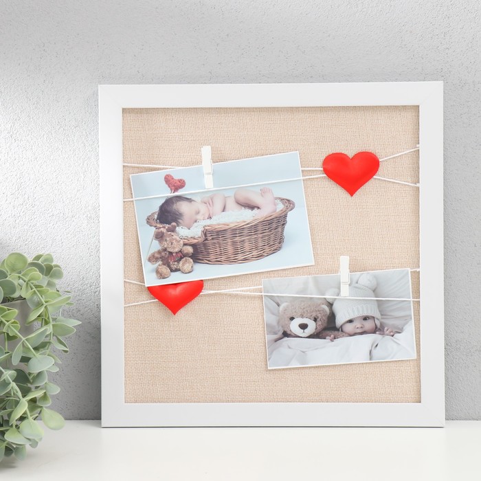 

Фоторамка пластик на 2 фото "Любовное послание" с прищепками, белый 30х30 см