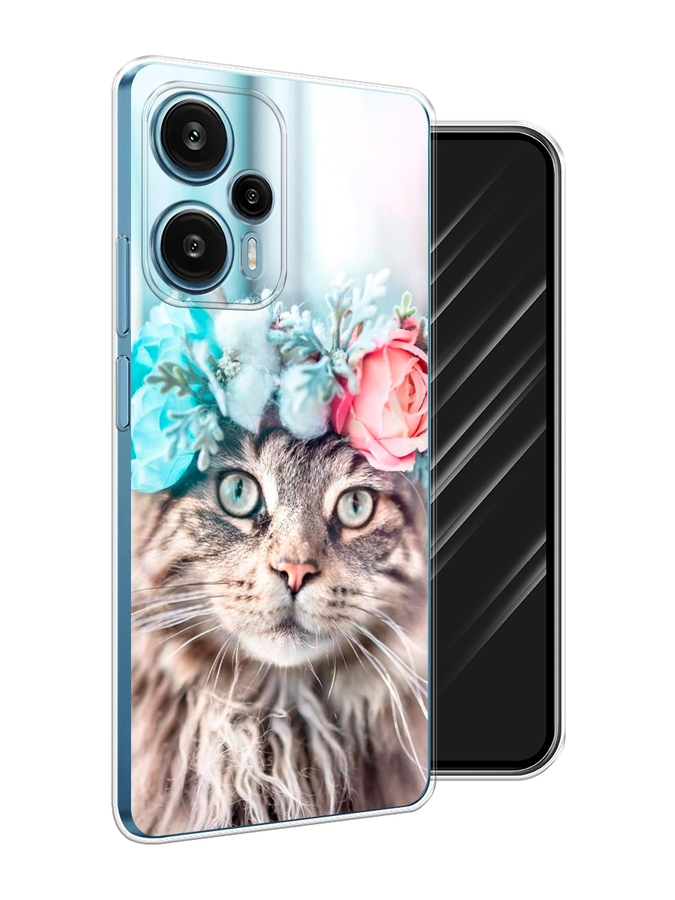 

Чехол Awog на Xiaomi Redmi Note 12 Turbo "Кот в венке", Серый;голубой;розовый, 318450-2