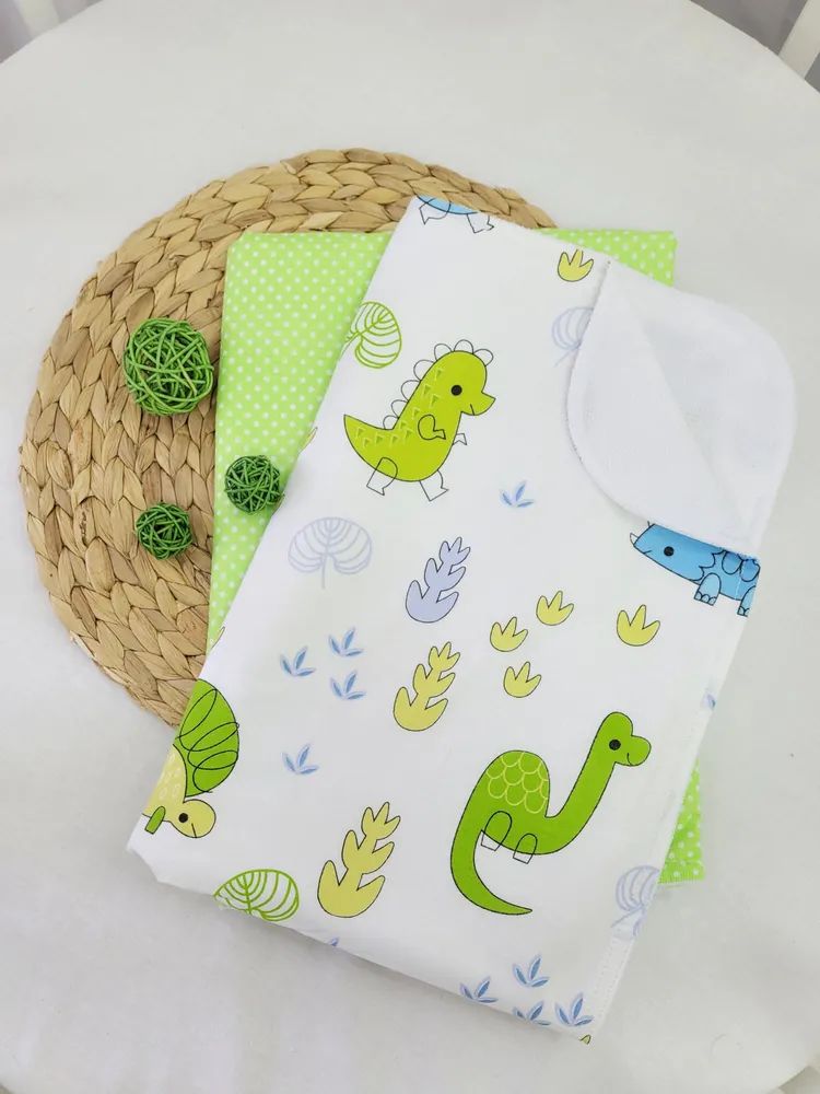 Набор пеленок непромокаемых Дино с салатовым горохом 2шт 70*100см