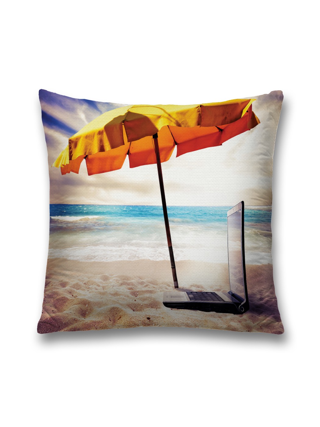 фото Наволочка joyarty декоративная "ноутбук на пляже" на молнии, 45x45 см