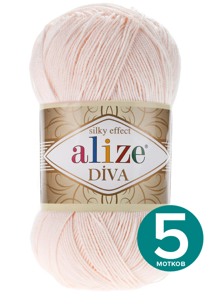 

Пряжа Alize Diva (Ализе Дива) - пудра (382), 100 г / 350 м (100% микрофибра акрил) - 5 шт, Розовый, Divа klubоk.shор