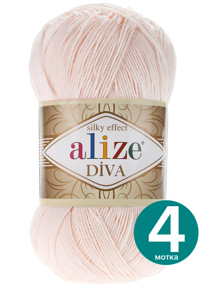 

Пряжа Alize Diva (Ализе Дива) - пудра (382), 100 г / 350 м (100% микрофибра акрил) - 4 шт, Розовый, Divа klubоk.shор