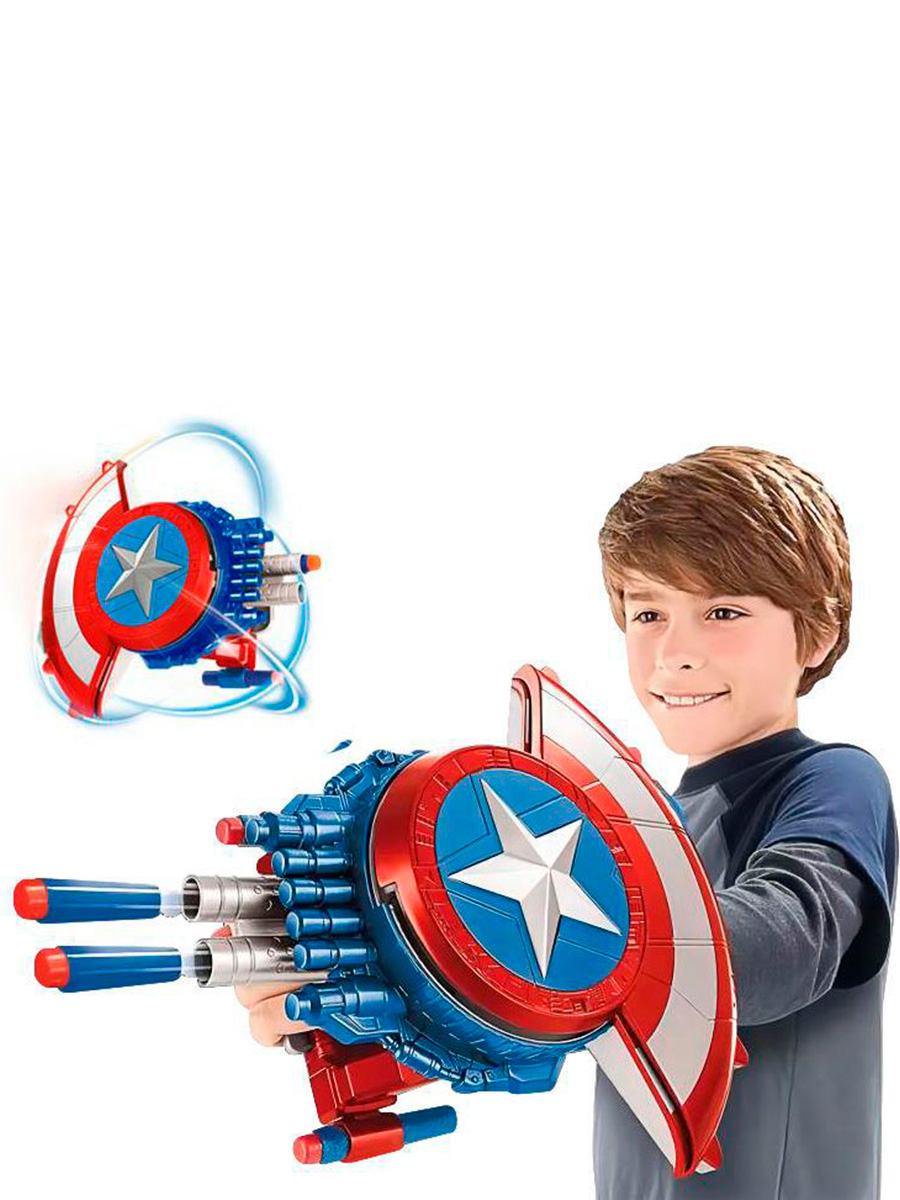 Игрушечный щит со стрельбой Капитан Америка Мстители Captain America 25 см, 20 пуль