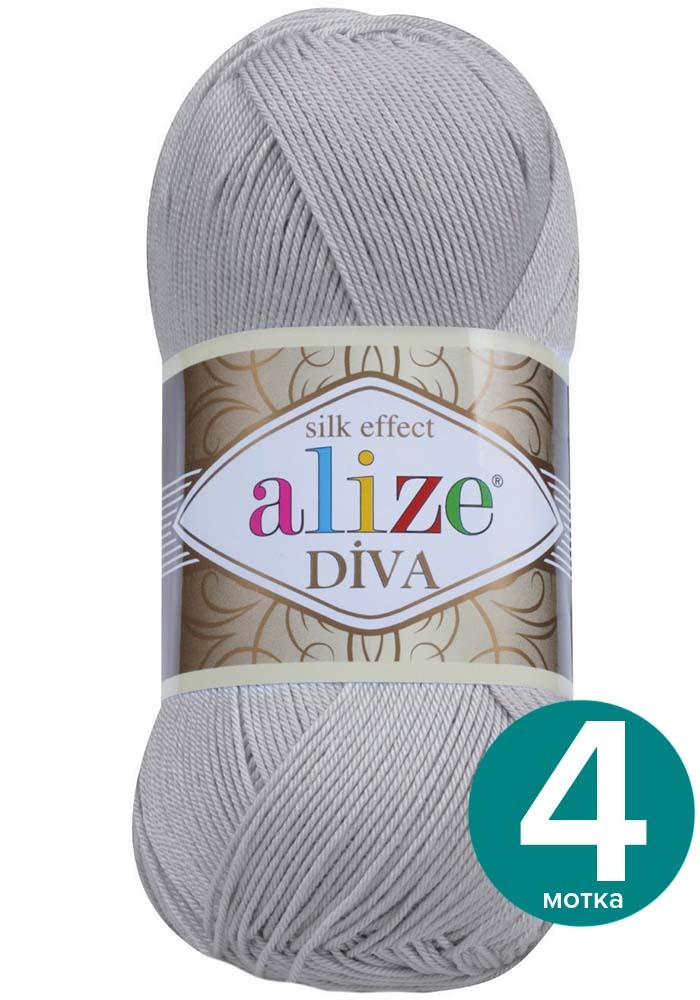 

Пряжа Alize Diva (Ализе Дива) - серый (355), 100 г / 350 м (100% микрофибра акрил) - 4 шт, Divа klubоk.shор