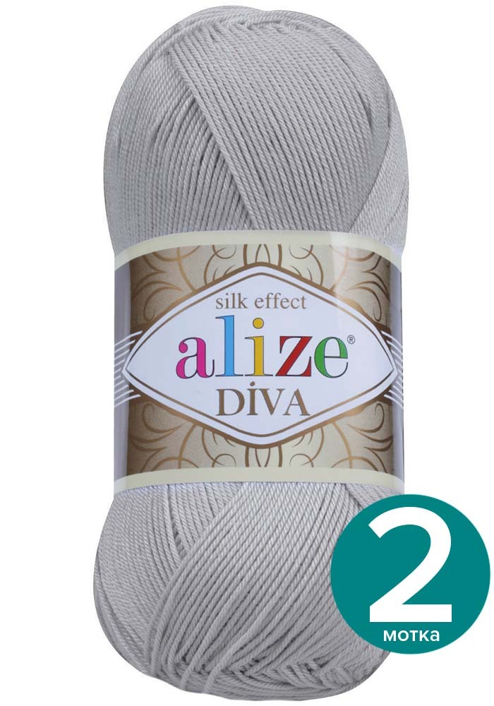 

Пряжа Alize Diva (Ализе Дива) - серый (355), 100 г / 350 м (100% микрофибра акрил) - 2 шт, Divа klubоk.shор