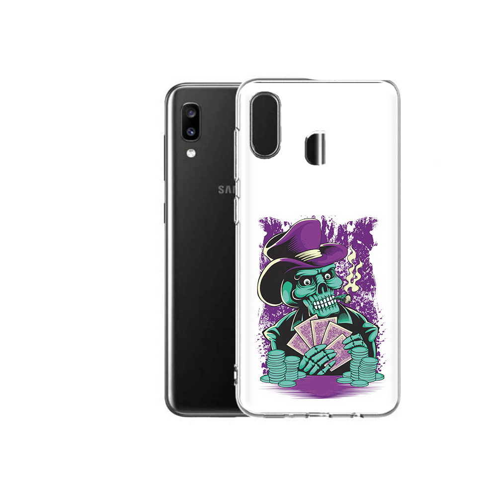 

Чехол MyPads Tocco для Samsung Galaxy A20 зеленый череп с картами, Прозрачный, Tocco