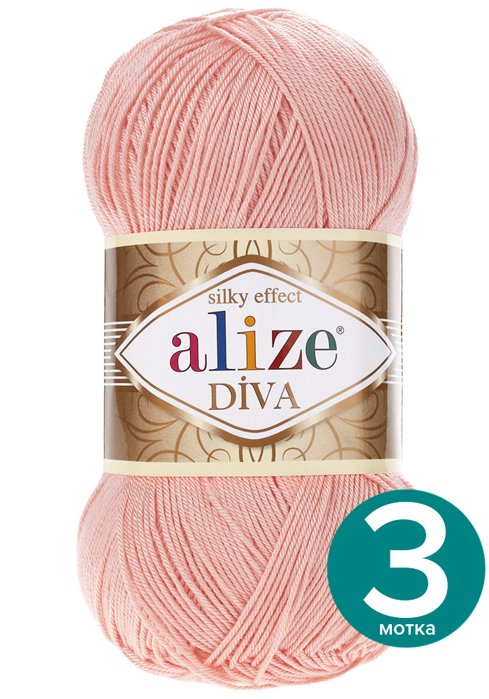 

Пряжа Alize Diva (Ализе Дива) - персик (145), 100 г / 350 м (100% микрофибра акрил) - 3 шт, Розовый, Divа klubоk.shор