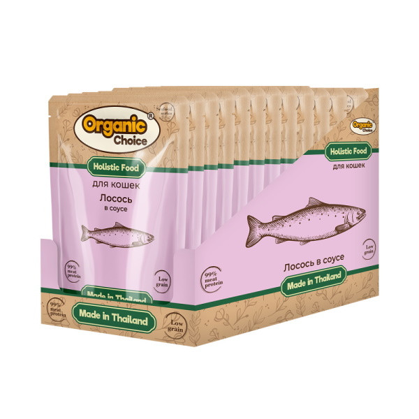 

Влажный корм для кошек Organic Сhoice Low Grain лосось в соусе 12 шт по 70 г
