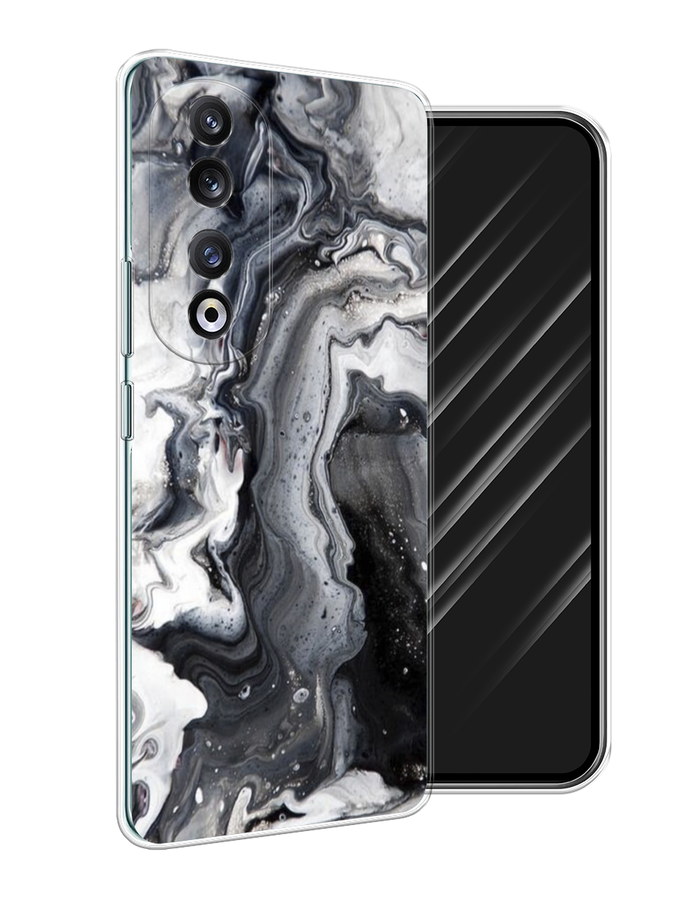 

Чехол Awog на Honor 90 Pro "Бело-черные сложные полосы", Серый;серебристый;белый