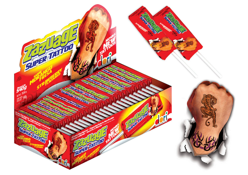 Жевательная конфета Зазуага с тату со вкусом Клубники, 50 шт по 12 г