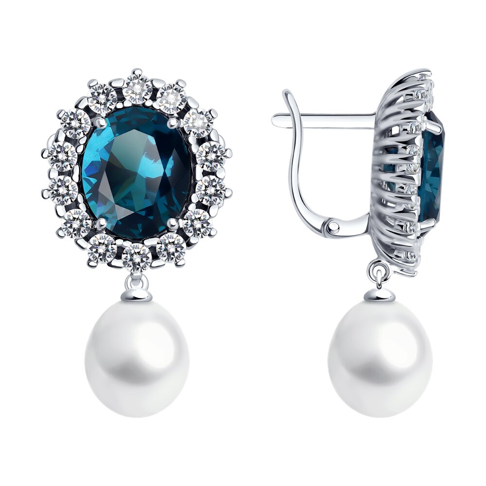 

Серьги подвески из серебра SOKOLOV 92023036, ситалл искусственный/жемчуг культивированный, 92023036