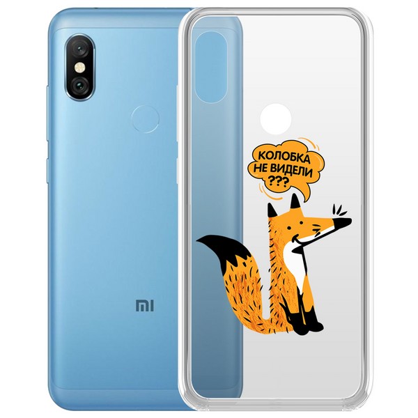 фото Чехол-накладка krutoff clear case "лиса" для xiaomi redmi note 6 pro