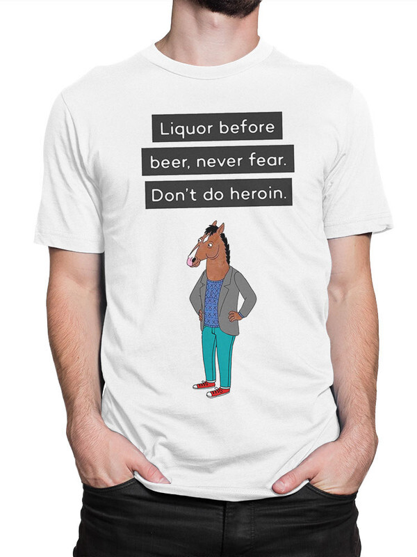 фото Футболка мужская design heroes конь боджек - beer never fear белая xs