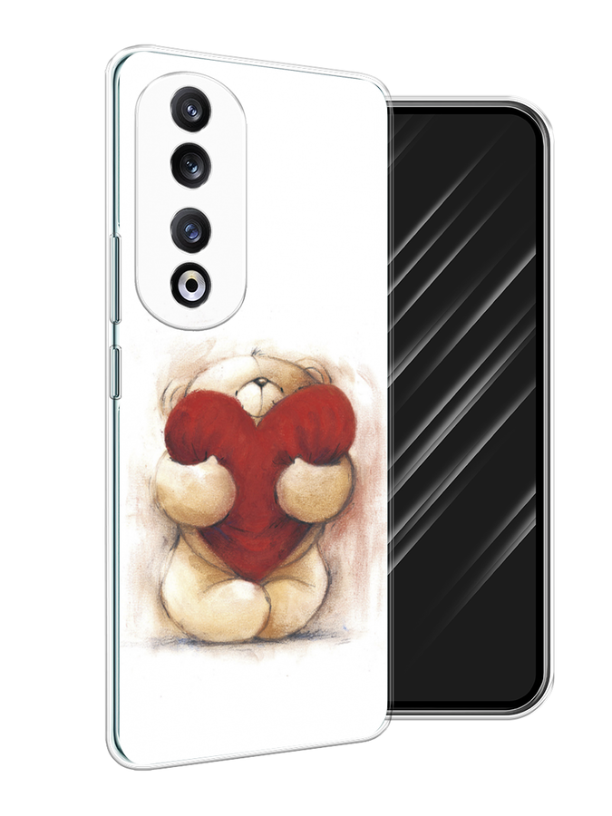 

Чехол Awog на Honor 90 Pro "Мишка с сердцем 1", Белый;бордовый;бежевый