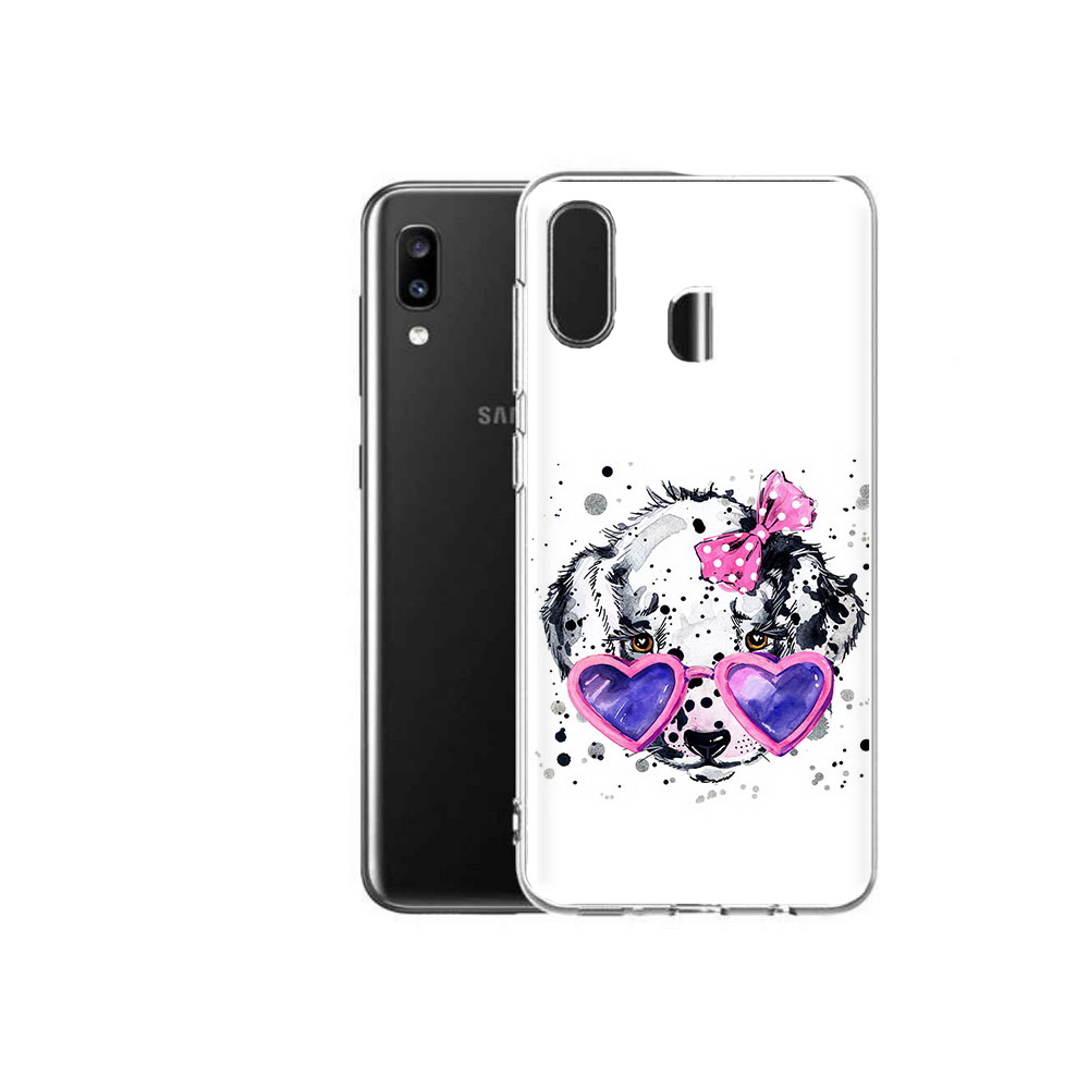 

Чехол MyPads Tocco для Samsung Galaxy A20 долматинец в очках, Прозрачный, Tocco