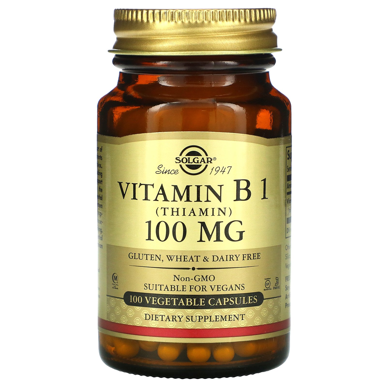 Витамины Solgar Vitamin B1 (Thiamin) 100 mg Vegetable, 100 капсул