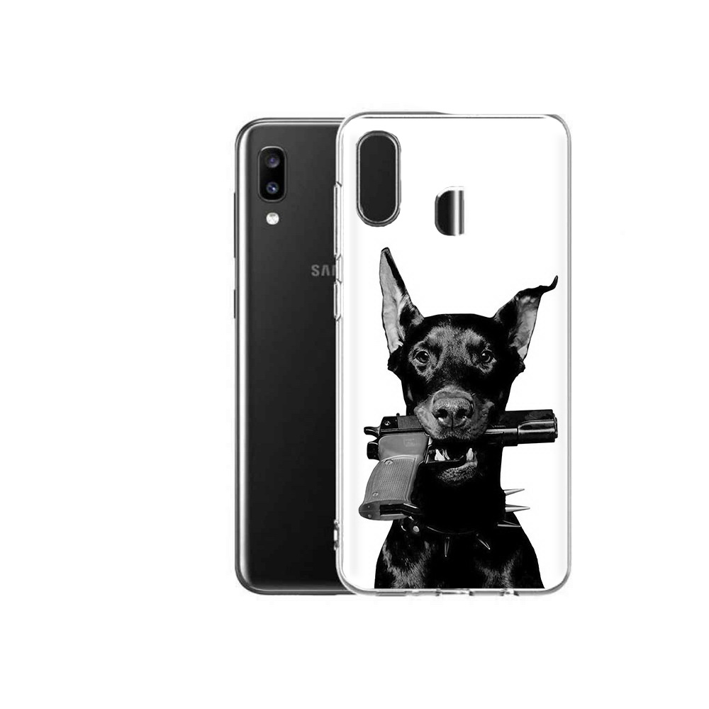 

Чехол MyPads Tocco для Samsung Galaxy A20 доберман с пистолетом, Прозрачный, Tocco