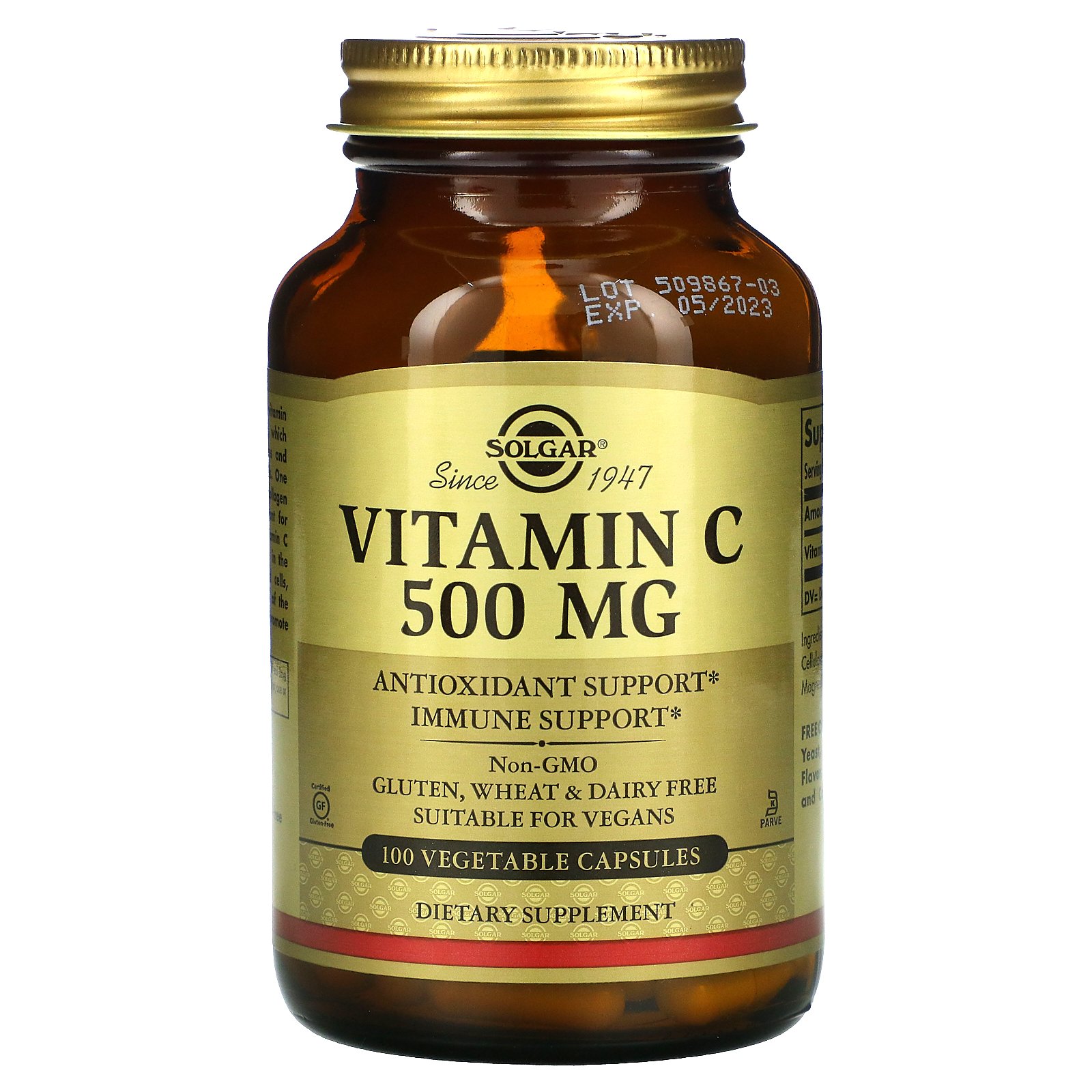Купить Витамин Solgar Vitamin C 500 mg Vegetable Capsules, 100 капсул