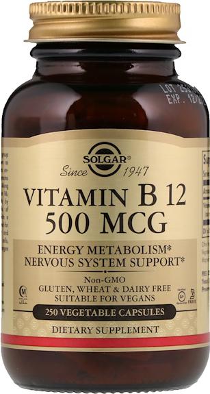 Витамин Solgar Vitamin B12 500 mcg Vegetable Capsules, 250 капсул
