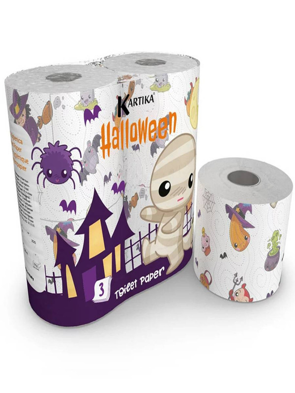 Туалетная бумага World Cart Helloween с рисунком Kartika Collection 3 слоя 4 рул 200 л