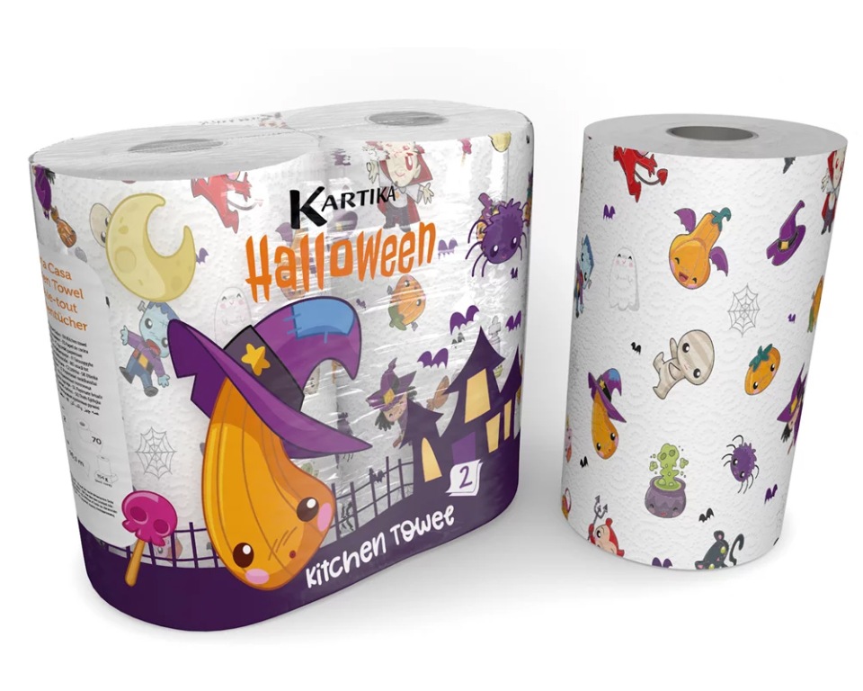 фото Полотенца бумажные "helloween", kartika collection, 2-х слойные, 2 рул/70 л, world cart