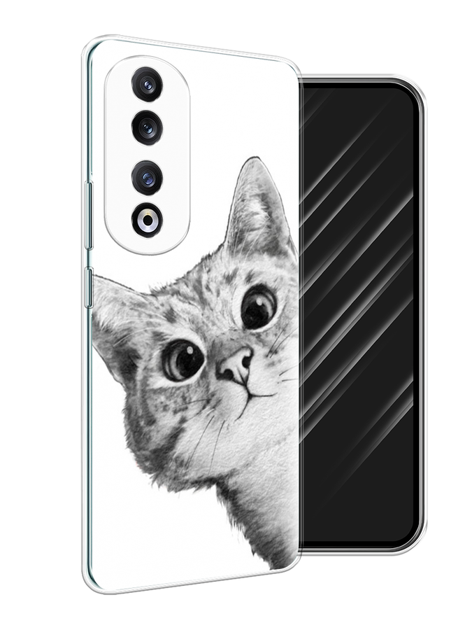 

Чехол Awog на Honor 90 Pro "Кот рисунок черно-белый", Черный