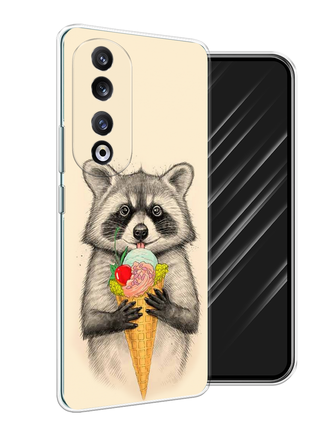 

Чехол Awog на Honor 90 Pro "Енот с мороженым", Бежевый;серый